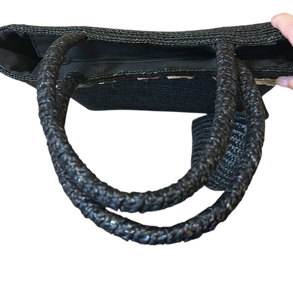 Straw Woven Black Beach Summer Large Tote with Flip Flops design + small bag - Picture 7 of 15